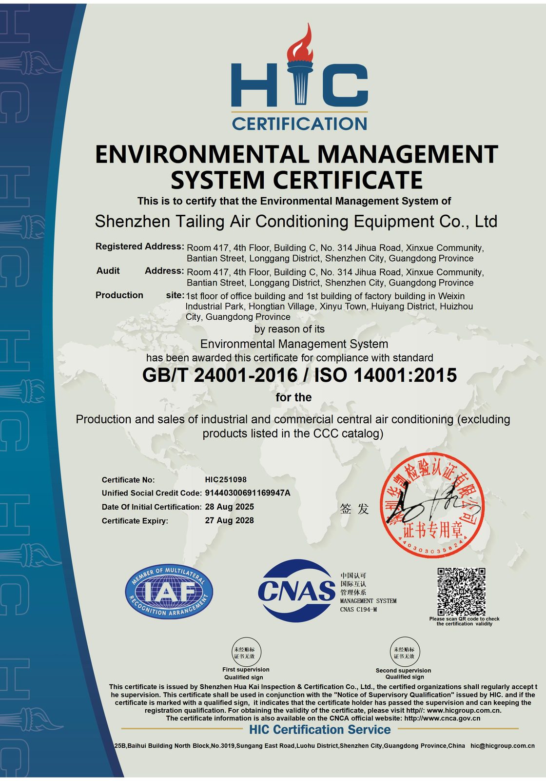 ISO 14001 certificate
